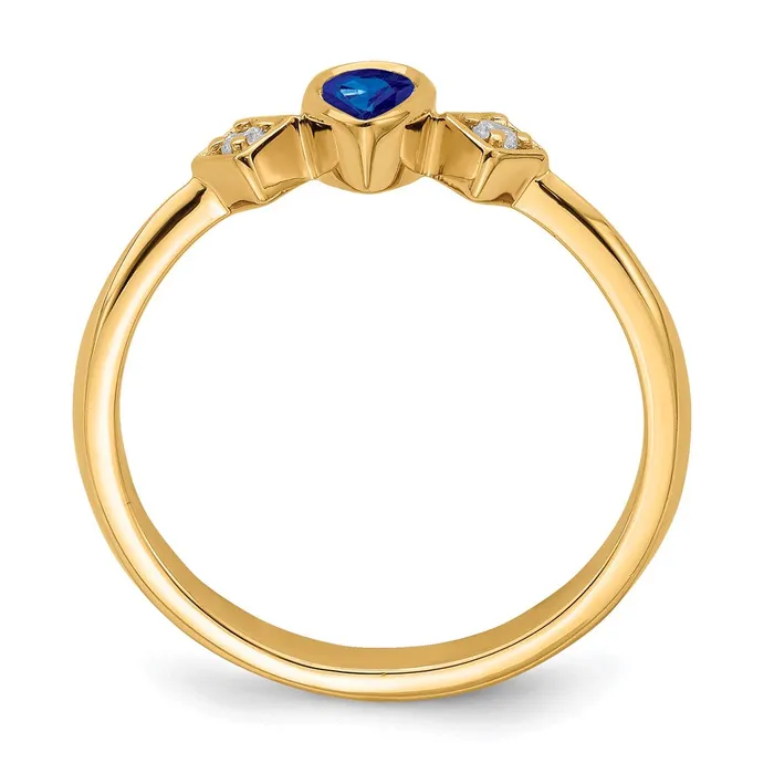 Goldia Rings 14K Yellow Gold Pear Bezel Sapphire and Real Diamond Ring