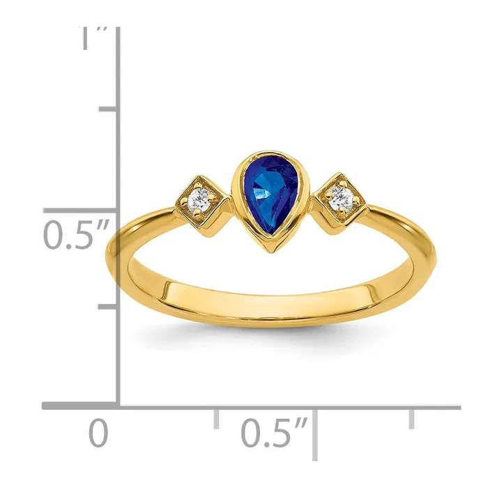 Goldia Rings 14K Yellow Gold Pear Bezel Sapphire and Real Diamond Ring