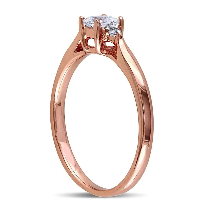 Goldia Rings 35mm PrincessCut LabCreated White Sapphire and 005 CT TW Diamond Promise Ring in Rose Rhodium Sterling Silver