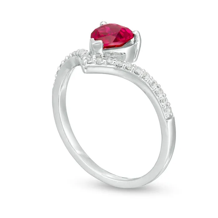 Goldia Rings 60mm HeartShaped LabCreated Ruby and White Sapphire Chevron Ring in Sterling Silver Goldia Rings 60mm HeartShaped LabCreated Ruby and White Sapphire Chevron Ring in Sterling Silver