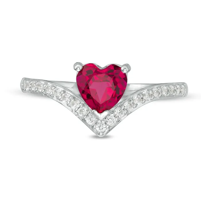 Goldia Rings 60mm HeartShaped LabCreated Ruby and White Sapphire Chevron Ring in Sterling Silver Goldia Rings 60mm HeartShaped LabCreated Ruby and White Sapphire Chevron Ring in Sterling Silver
