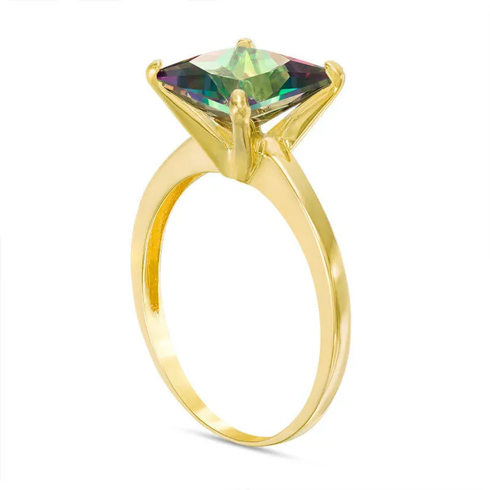 Goldia Rings 80mm PrincessCut Mystic Fire Topaz Solitaire Ring in Solid 10K Yellow Gold Goldia Rings 80mm PrincessCut Mystic Fire Topaz Solitaire Ring in Solid 10K Yellow Gold