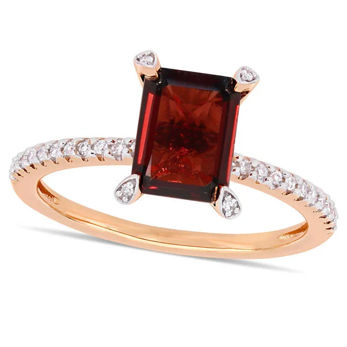 Goldia Rings EmeraldCut Garnet and 010 CT TW Natural Diamond Engagement Ring in Solid 10K Rose Gold Goldia Rings EmeraldCut Garnet and 010 CT TW Natural Diamond Engagement Ring in Solid 10K Rose Gold