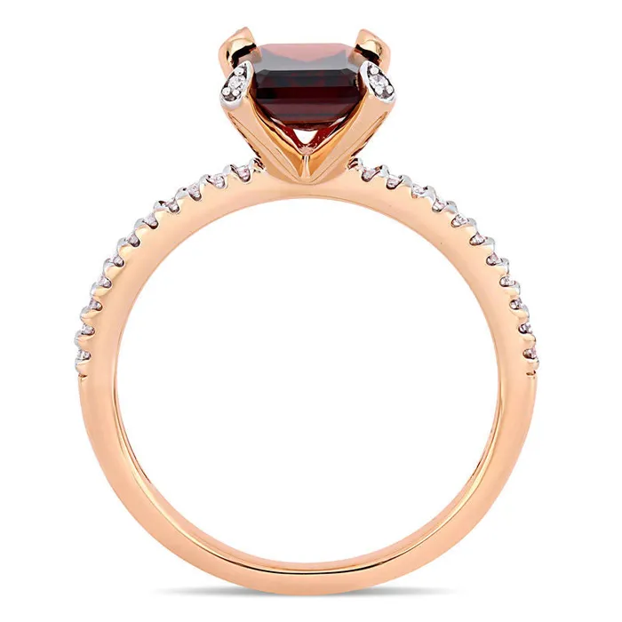 Goldia Rings EmeraldCut Garnet and 010 CT TW Natural Diamond Engagement Ring in Solid 10K Rose Gold Goldia Rings EmeraldCut Garnet and 010 CT TW Natural Diamond Engagement Ring in Solid 10K Rose Gold