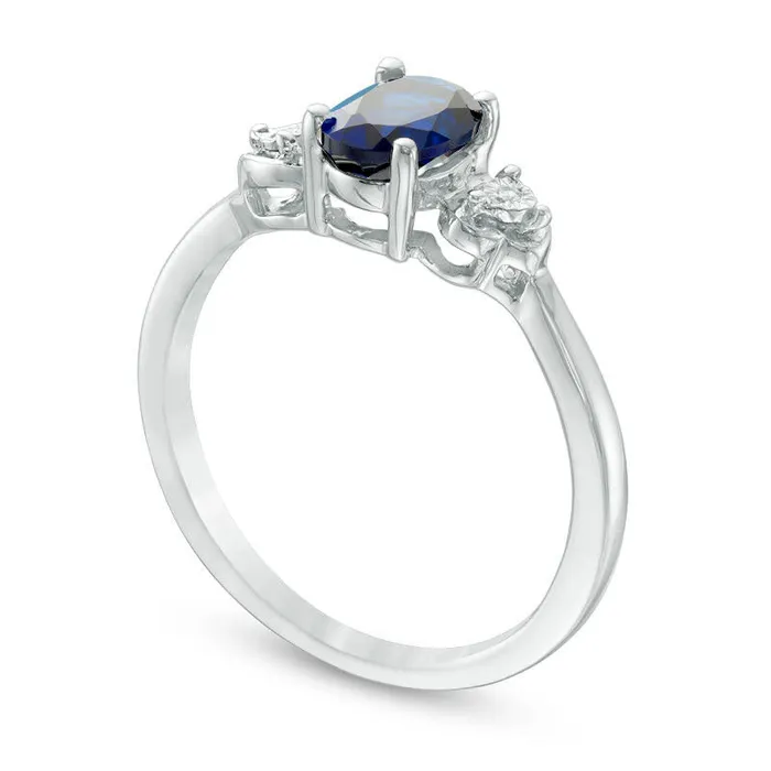 Goldia Rings Oval LabCreated Blue Sapphire and Diamond Accent Heart Sides Ring in Sterling Silver Goldia Rings Oval LabCreated Blue Sapphire and Diamond Accent Heart Sides Ring in Sterling Silver