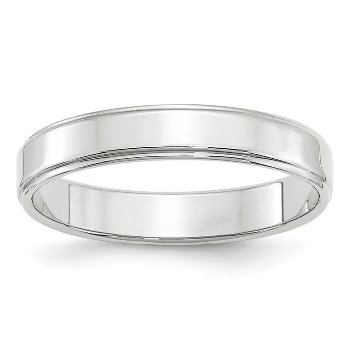 Goldia Rings Solid 10K White Gold 4mm Flat with Step Edge MensWomens Wedding Band Ring Size 9
