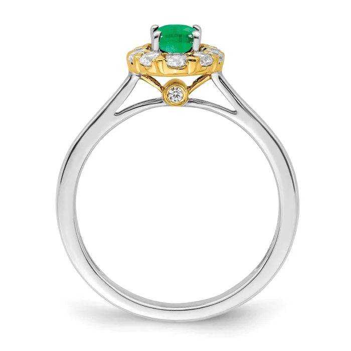 Goldia Rings Solid 14k Twotone Simulated Emerald and CZ Halo Ring