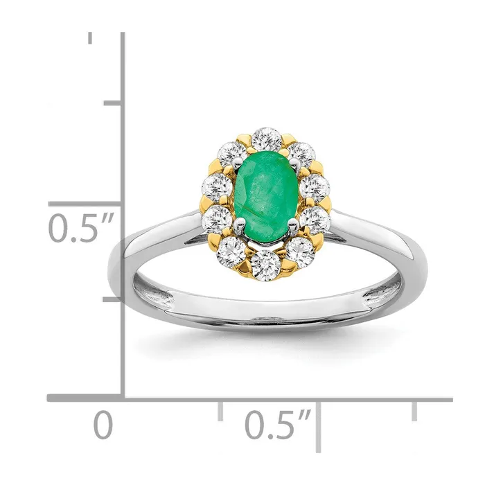 Goldia Rings Solid 14k Twotone Simulated Emerald and CZ Halo Ring