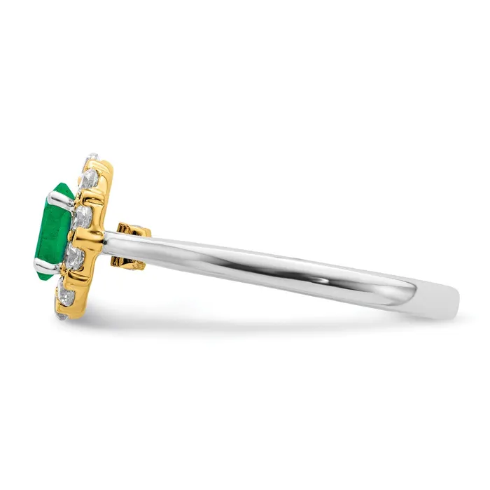 Goldia Rings Solid 14k Twotone Simulated Emerald and CZ Halo Ring