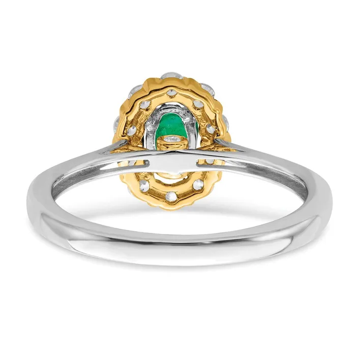 Goldia Rings Solid 14k Twotone Simulated Emerald and CZ Halo Ring