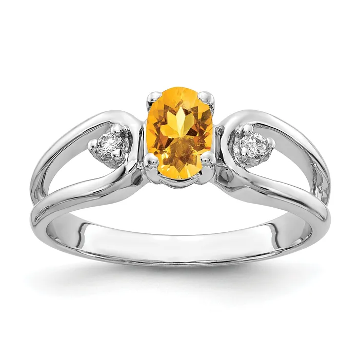 Goldia Rings Solid 14k White Gold 6x4mm Oval Simulated Citrine VS CZ Ring