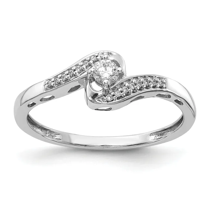 Goldia Rings Solid 14k White Gold Simulated CZ Bypass Ring
