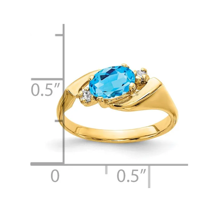 Goldia Rings Solid 14k Yellow Gold 7x5mm Oval Simulated Blue Topaz A CZ Ring