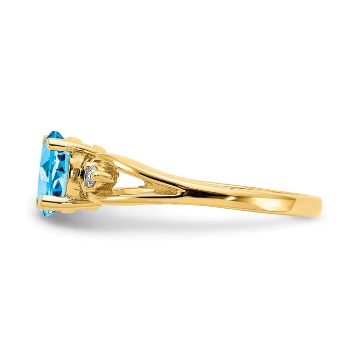Goldia Rings Solid 14k Yellow Gold 7x5mm Oval Simulated Blue Topaz A CZ Ring