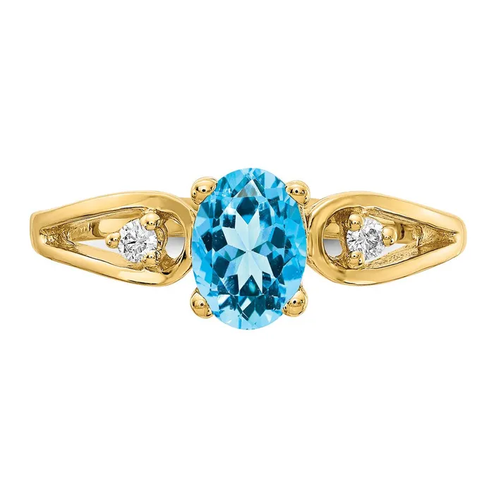 Goldia Rings Solid 14k Yellow Gold 7x5mm Oval Simulated Blue Topaz A CZ Ring