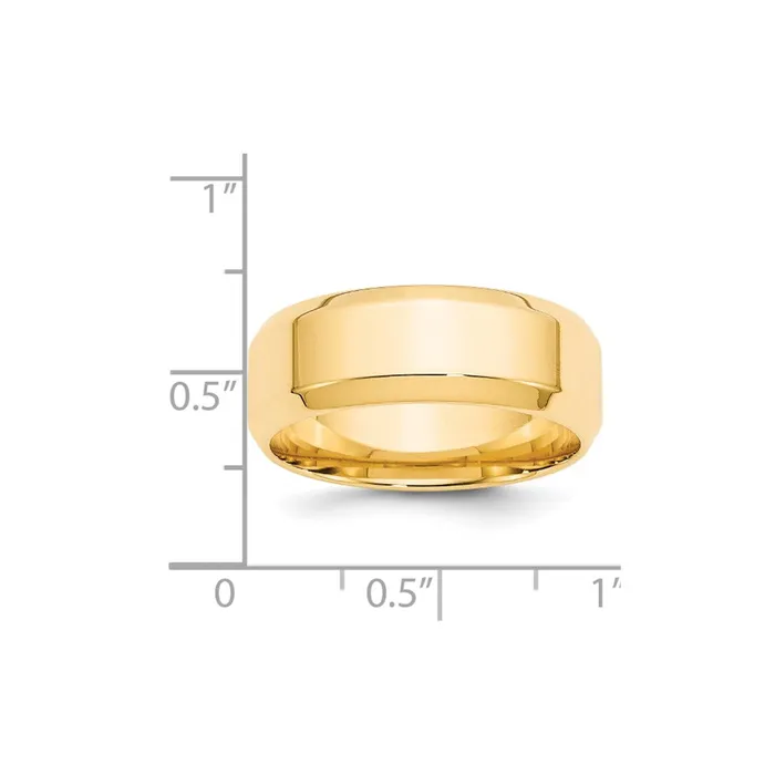 Goldia Rings Solid 14K Yellow Gold 8mm Bevel Edge Comfort Fit MensWomens Wedding Band Ring Size 5