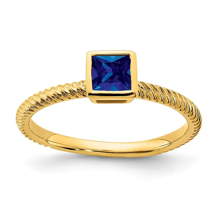 Goldia Rings Solid 14k Yellow Gold Square Bezel Simulated Sapphire Ring