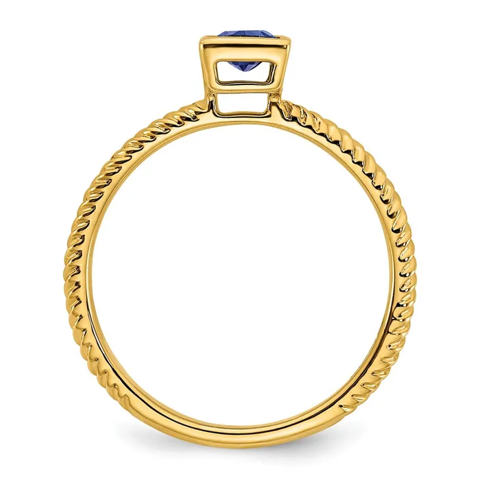 Goldia Rings Solid 14k Yellow Gold Square Bezel Simulated Sapphire Ring