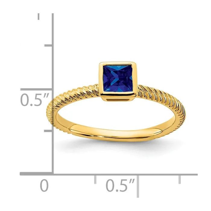 Goldia Rings Solid 14k Yellow Gold Square Bezel Simulated Sapphire Ring
