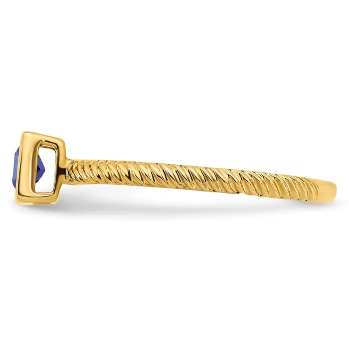 Goldia Rings Solid 14k Yellow Gold Square Bezel Simulated Sapphire Ring
