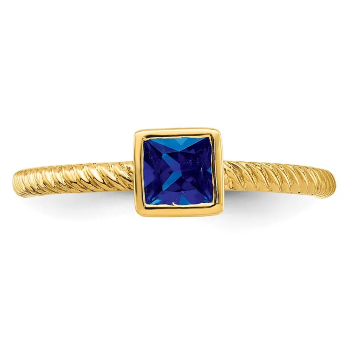 Goldia Rings Solid 14k Yellow Gold Square Bezel Simulated Sapphire Ring