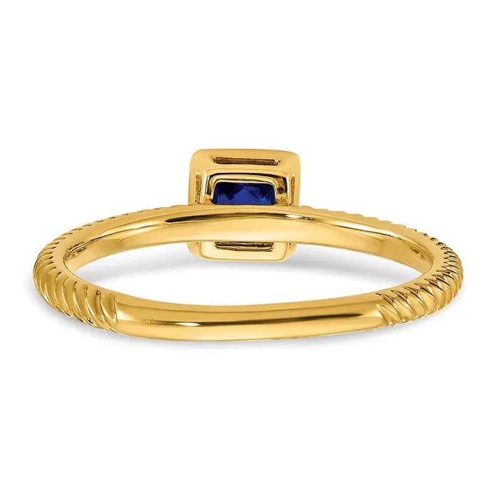 Goldia Rings Solid 14k Yellow Gold Square Bezel Simulated Sapphire Ring