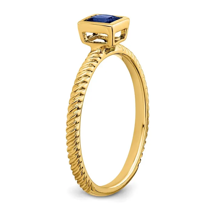Goldia Rings Solid 14k Yellow Gold Square Bezel Simulated Sapphire Ring