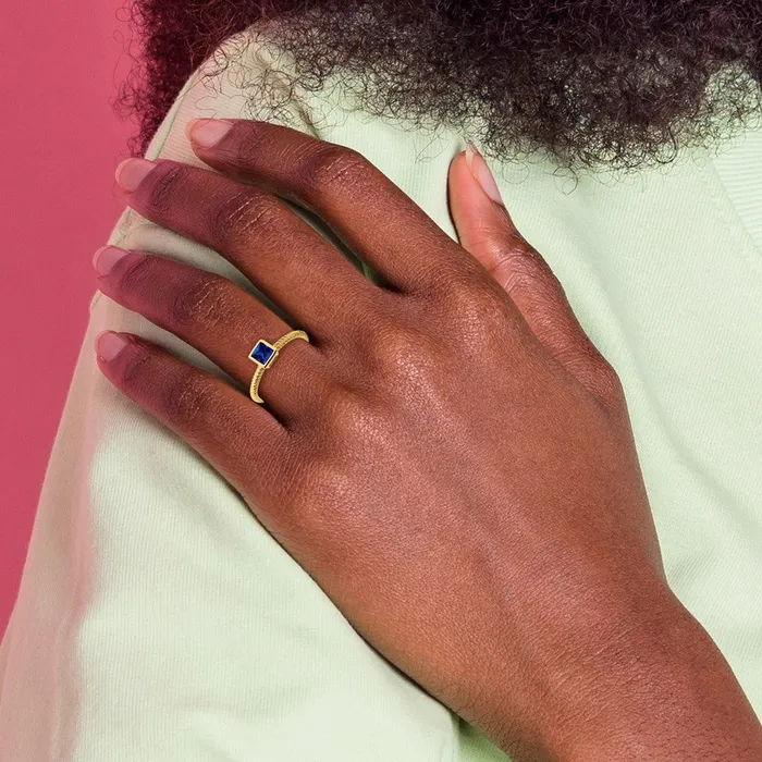 Goldia Rings Solid 14k Yellow Gold Square Bezel Simulated Sapphire Ring