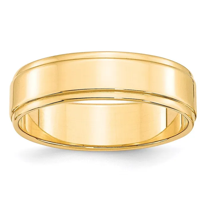 Goldia Rings Solid 18K Yellow Gold 6mm Flat with Step Edge MensWomens Wedding Band Ring Size 125