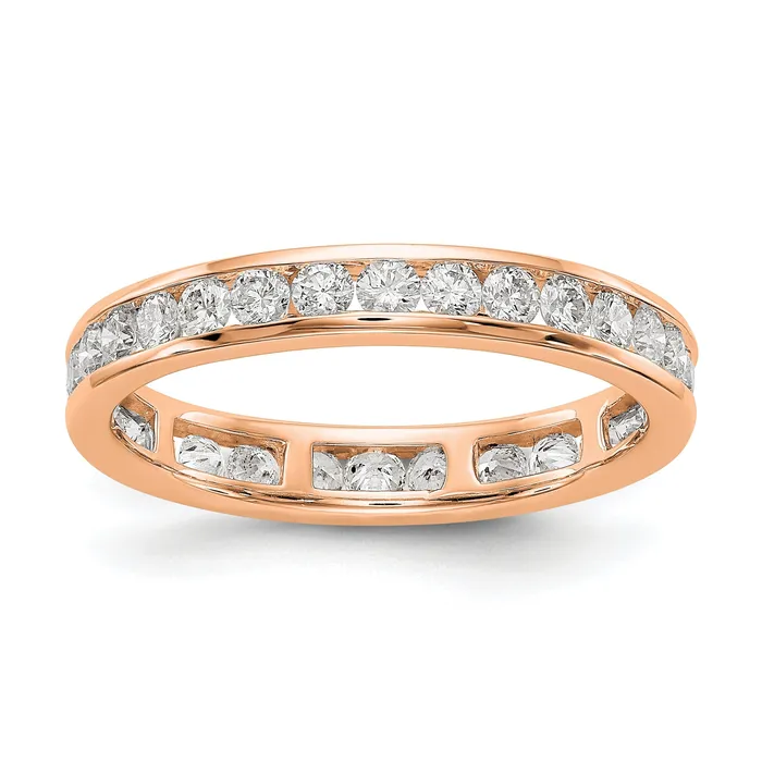 Goldia Rings Solid Real 14k Rose Gold Polished 1ct Channel Set CZ Eternity Wedding Band Ring