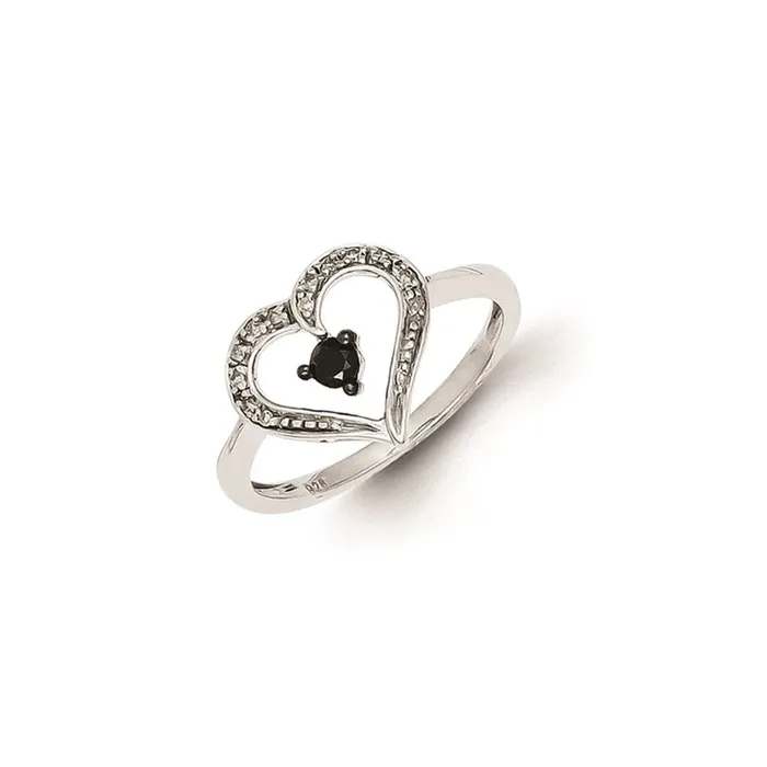 Goldia Rings Sterling Silver Black and White Diamond Heart Ring