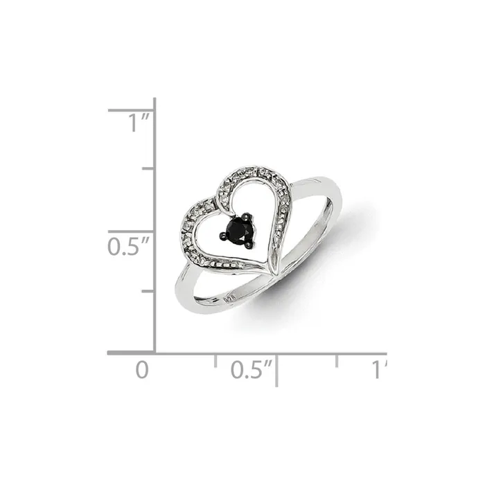 Goldia Rings Sterling Silver Black and White Diamond Heart Ring