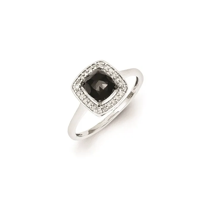 Goldia Rings Sterling Silver Black and White Diamond Square Ring