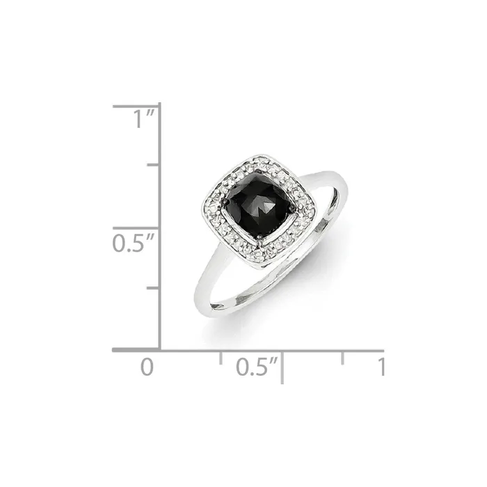 Goldia Rings Sterling Silver Black and White Diamond Square Ring