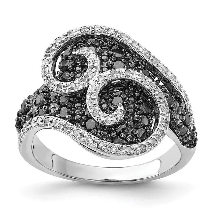 Goldia Rings Sterling Silver Polished Black u0026 White Diamond Swirl Ring Goldia Rings Sterling Silver Polished Black u0026 White Diamond Swirl Ring
