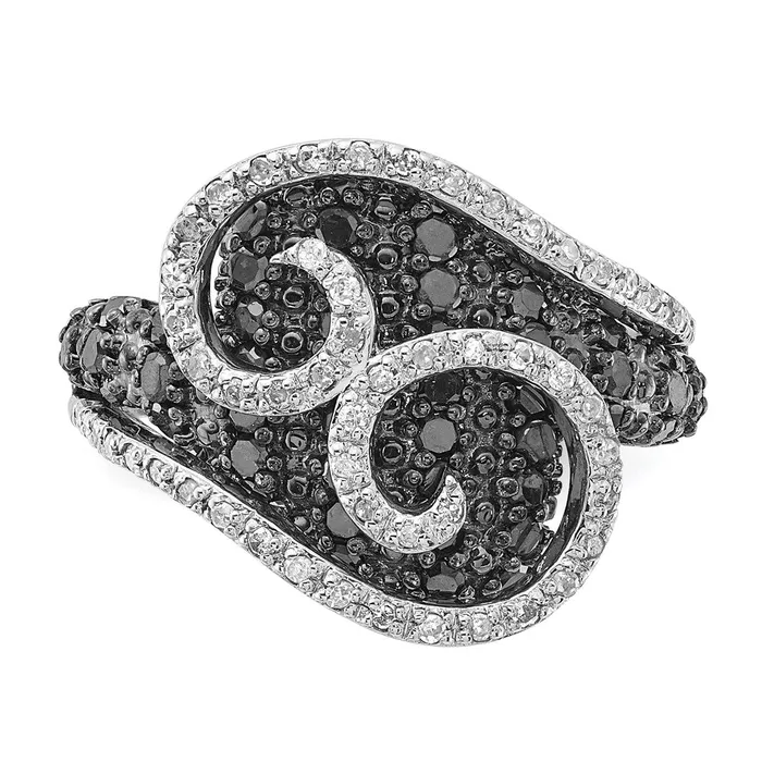 Goldia Rings Sterling Silver Polished Black u0026 White Diamond Swirl Ring