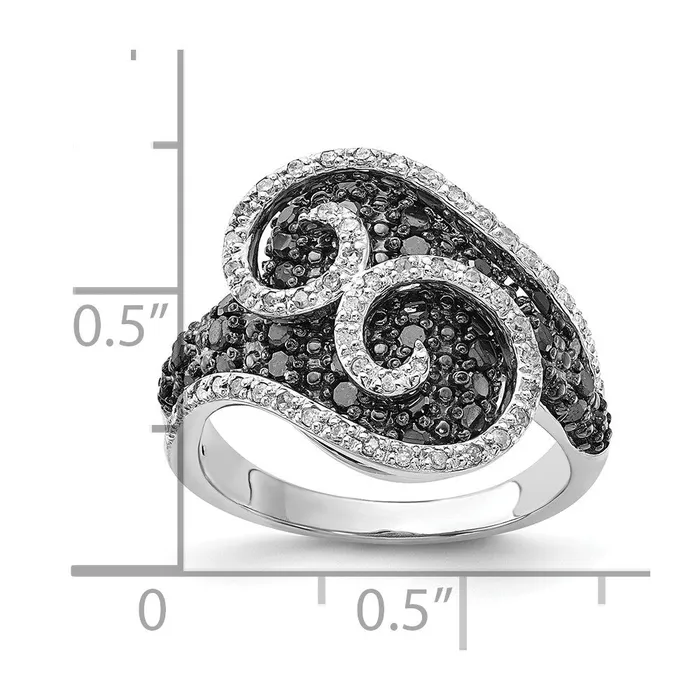 Goldia Rings Sterling Silver Polished Black u0026 White Diamond Swirl Ring