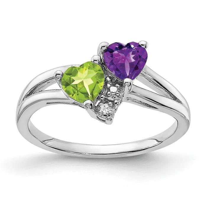 Goldia Rings Sterling Silver Rhodium Amethyst u0026 Peridot Diamond Ring