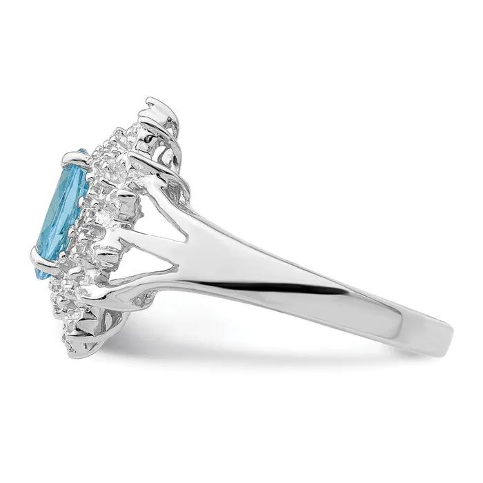 Goldia Rings Sterling Silver Rhodium Light Swiss Blue Topaz u0026 Diamond Ring