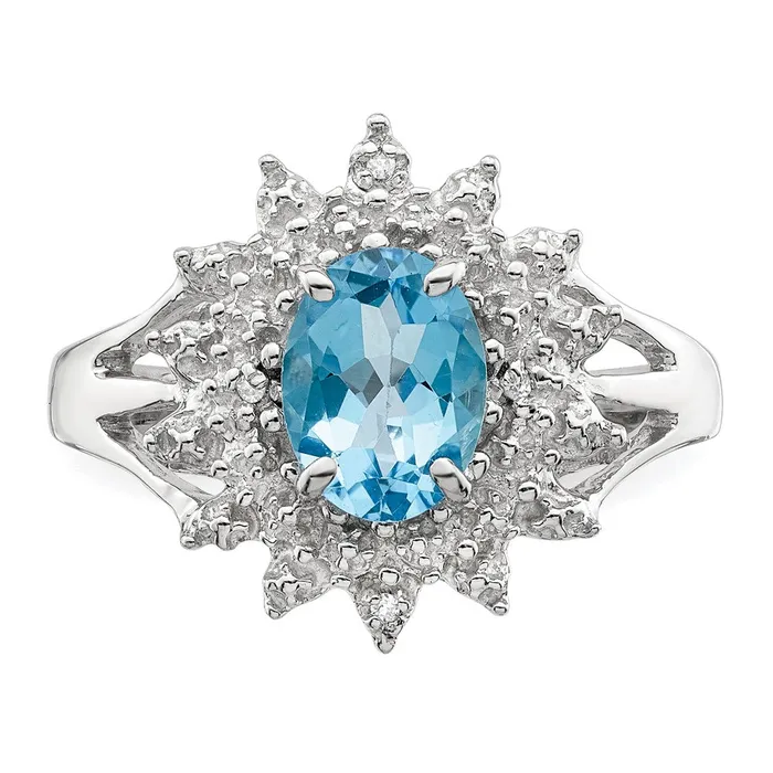 Goldia Rings Sterling Silver Rhodium Light Swiss Blue Topaz u0026 Diamond Ring