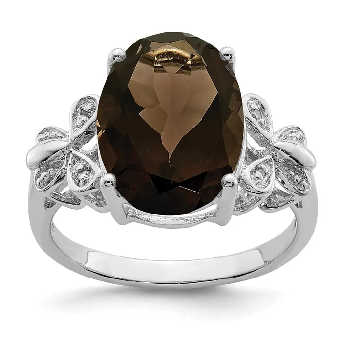 Goldia Rings Sterling Silver Rhodium Smoky Quartz u0026 Diamond Ring