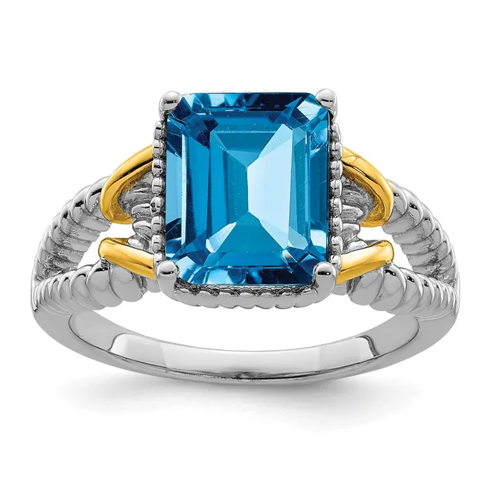 Goldia Rings Sterling Silver Rhodium w Flash Goldplate Blue Topaz Ring