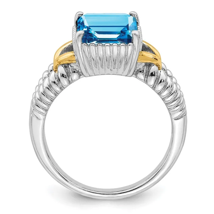 Goldia Rings Sterling Silver Rhodium w Flash Goldplate Blue Topaz Ring