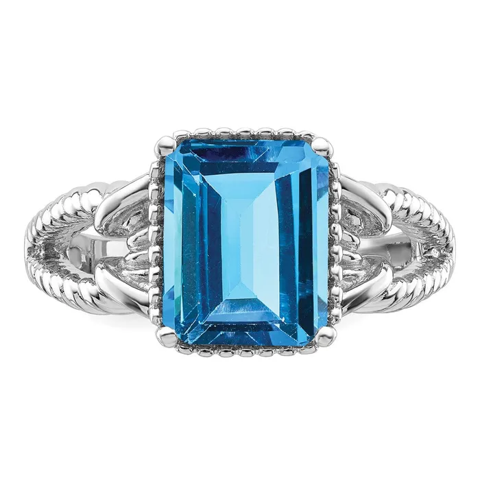 Goldia Rings Sterling Silver Rhodium w Flash Goldplate Blue Topaz Ring