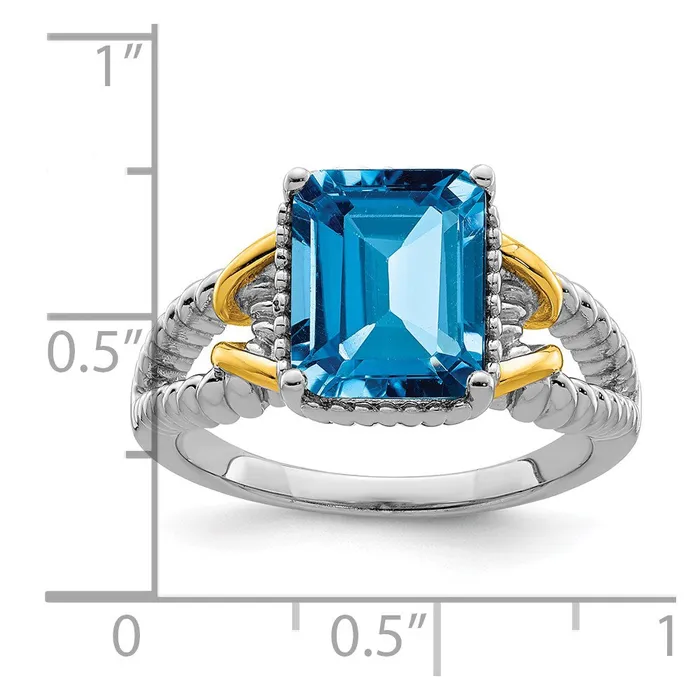 Goldia Rings Sterling Silver Rhodium w Flash Goldplate Blue Topaz Ring