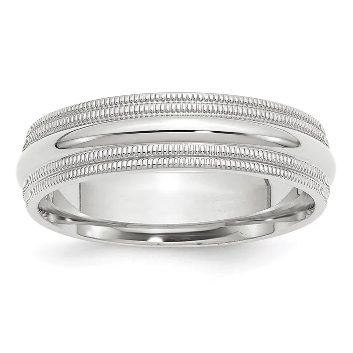 Goldia Solid 14K White Gold 6mm Double Milgrain Comfort Fit MensWomens Wedding Band Ring Size 9 Rings