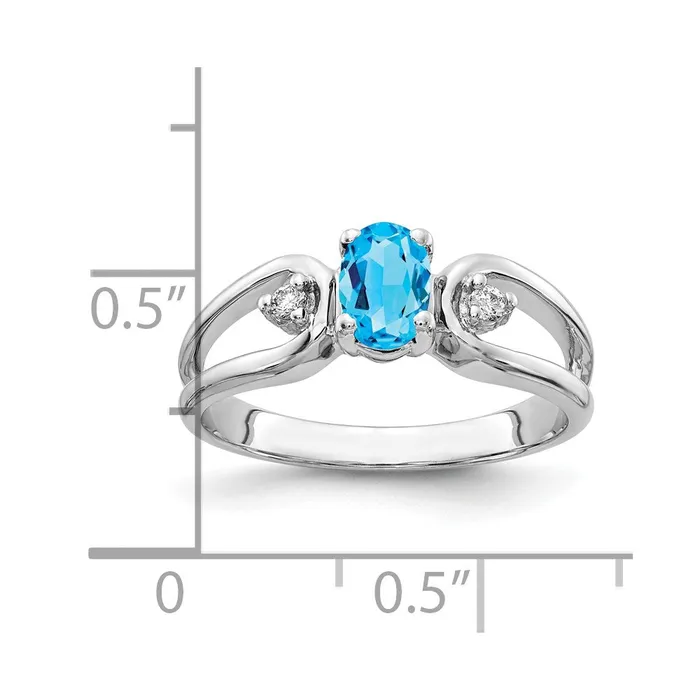 Goldia Solid 14k White Gold 6x4mm Oval Simulated Blue Topaz A CZ Ring Rings