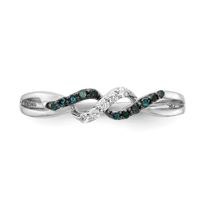 Goldia Solid 14k White Gold w Blue and Simulated CZ Twist Ring Rings