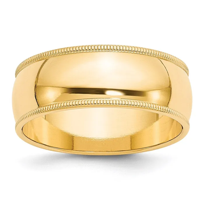 Goldia Solid 14K Yellow Gold 8mm Milgrain Half Round MensWomens Wedding Band Ring Size 115 Rings