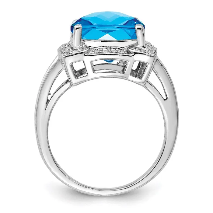 Goldia Sterling Silver Rhodium CheckerCut Swiss Blue Topaz u0026 Diamond Ring Rings